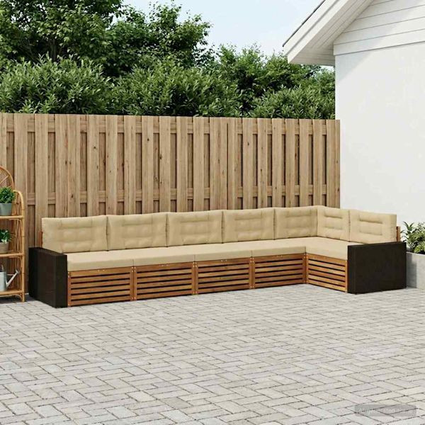 vidaXL Outdoor-Sofagarnitur 6-teilig Natur und Beige 402 x 172,5 x 73 cm, 3383426