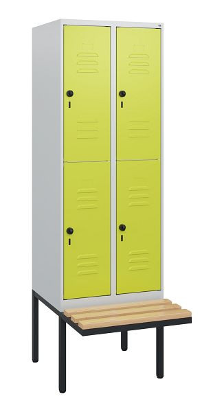 C+P Doppelstöckiger Spind Classic PLUS, 2 Abteile, 1950x600x815mm, 7035/0024, Drehriegel, Sitzleisten aus Buche, schwebende Sitzfläche, 0803405-20 S10010