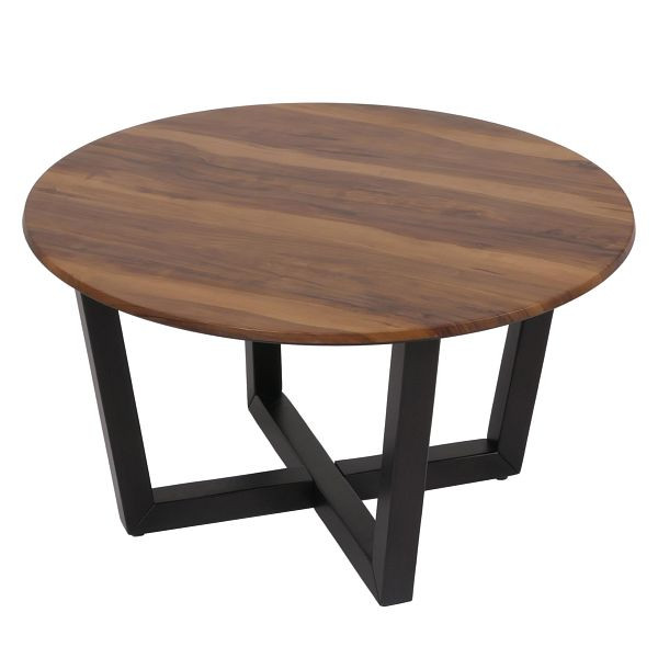 Mendler Couchtisch HWC-M61, Beistelltisch Sofatisch, Massiv-Holz HPL Laminat Melamin Ø80cm, Sheesham Holz-Optik, dunkles Gestell, 104727