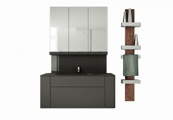 Hülsta Badezimmer-Kombination, bestehend aus Korpus-Waschtisch mit 1 Waschtisch, Spiegelschrank, Systemregal, Lack-grau, GEB1985008_ZUB