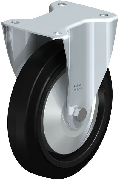 Blickle B-POEV 200XKA-FA Stahlblech-Bockrolle, mittelschwere Ausführung, mit Anschraubplatte, Elastik-Vollgummi, Schwarz, 850431