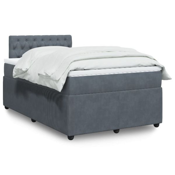 vidaXL Boxspringbett mit Matratze Dunkelgrau 120x200 cm Samt, 3290017