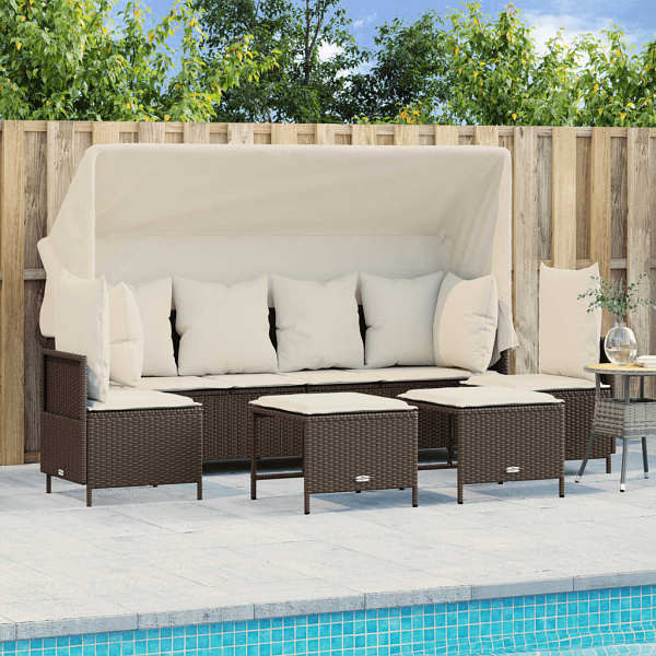 vidaXL 5-tlg. Garten-Sofagarnitur mit Kissen Braun Poly Rattan, UV-beständig, 3261552