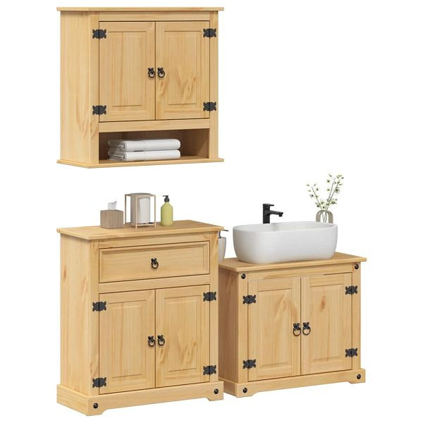 vidaXL 3-tlg. Badmöbel-Set CoronaMassivholz Kiefer, 3334638