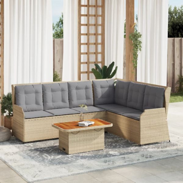vidaXL 5-tlg. Garten-Lounge-Set mit Kissen Beige Poly Rattan, 3262473