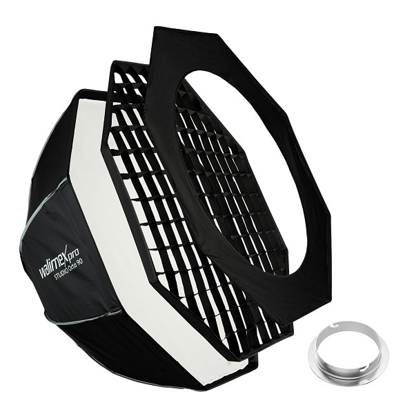 Walimex pro Studio Softbox Octagon 90cm + Softboxadapter für Elinchrom (Außendurchmesser: 15,2 cm), um 360° drehbar, Maske, 1023457