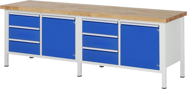 RAU Werkbank Serie 8000 - Gestell-Bauweise (Schweißgestell), 6 x Schublade, 2 x Tür, 2 x Fachboden, 2500x840x700 mm, 03-8468A2-257B4S.11