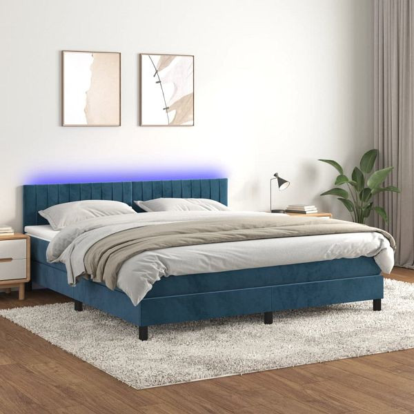 vidaXL Boxspringbett mit Matratze & LED Dunkelblau 180x200 cm Samt, 3134541