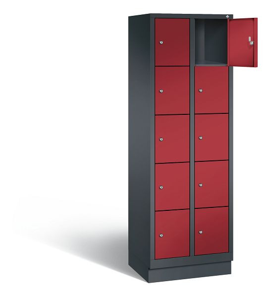 C+P Schließfachschrank Evolo, H1800xB610xT500mm, Farbe: Schwarzgrau / Rubinrot, 48020-205 S10004