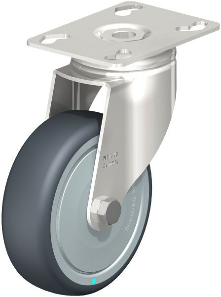 Blickle LKPXA-TPA 101KD-FK Edelstahl-Apparate-Lenkrolle mit Anschraubplatte, Thermoplastisches Gummi-Elastomer, Grau, 574723