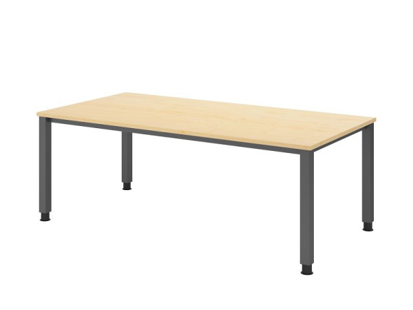 Hammerbacher Schreibtisch QS2E, 200 x 100 cm, Platte: Ahorn, 25 mm dick, 4-Fuß-Gestell in Graphit (ähnlich RAL 7012), Arbeitshöhe 68-83,5 cm, VQS2E/3/G