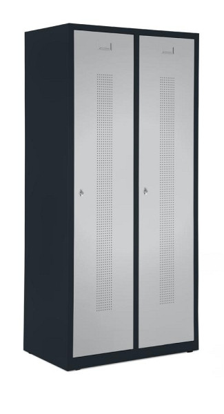 Deskin Garderobenspind ohne Unterbau, Alusilber RAL 9006, 590 x 500 x 1700 mm, 2 Abteile, Korpus: Anthrazit RAL 7021, 346969