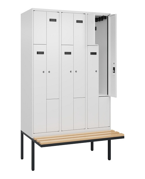 C+P Z-Spind Evolo PLUS, Bank, 6 Fächer, 2120x1200x815mm, 9016/9016, Zylinderschloss, Sitzfläche Holz, 0490437-326 S10047
