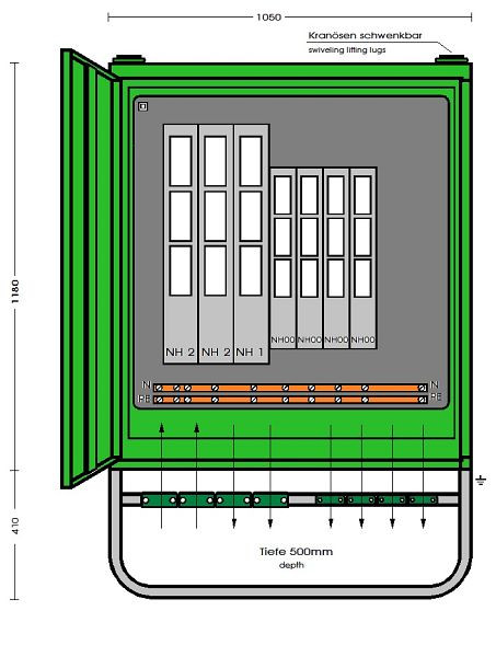 Elektra Tailfingen Gruppenverteilerschrank 277 kVA mit 6 NH Abgängen, GV 400/411-LS, 183198
