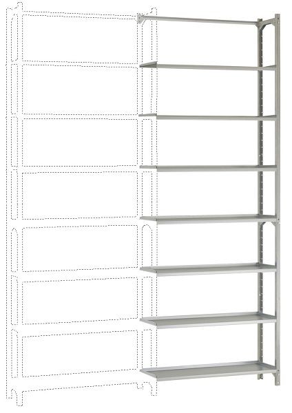 Manuflex Büro-Steck-Anbauregal mit 7 pulverbeschichteten Stahlböden, HxBxT = 2600 x 960 x 300 mm, RA3276.7035