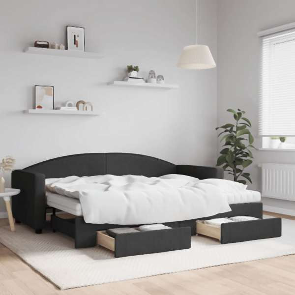 vidaXL Tagesbett Ausziehbar mit Schubladen Schwarz 80x200 cm Stoff, 3197239