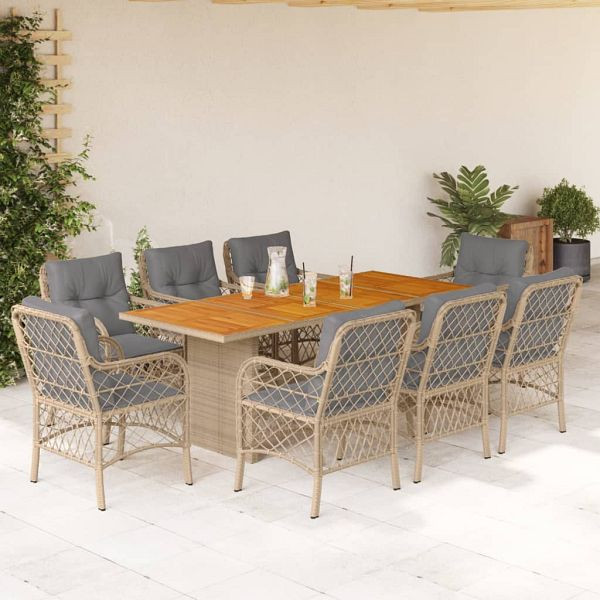 vidaXL 9-teilig Garten-Essgruppe mit Kissen Beigemischung Poly Rattan, 3212079
