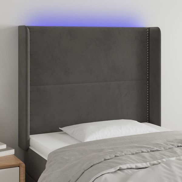 vidaXL LED Kopfteil Dunkelgrau 103x16x118/128 cm Samt, 3123951