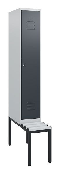 C+P Umkleidespind Classic PLUS, mit untergebauter Sitzbank, 1950x300x815mm, 7035/7016, Zylinderschloss, 0800505-10 S10053