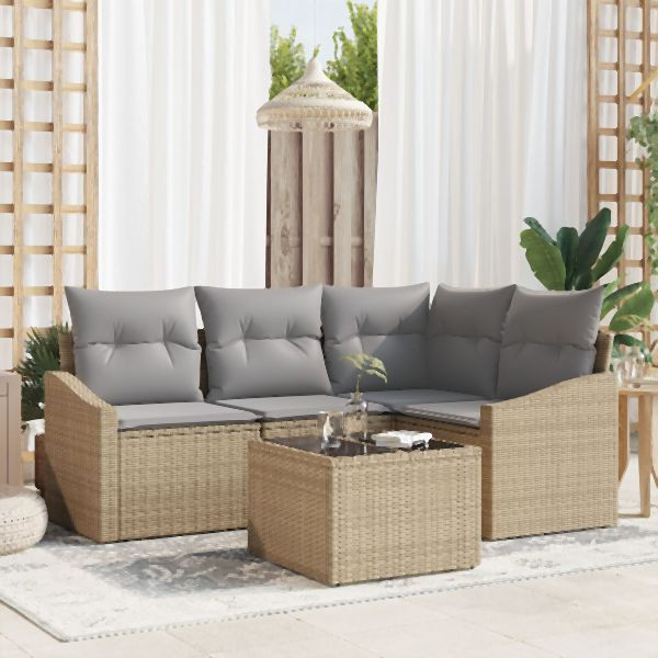 vidaXL Garten Sofa Set 5-teilig Beige Rattan Garten Esszimmer Set, 3355379