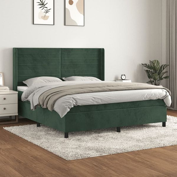 vidaXL Boxspringbett mit Matratze Dunkelgrün 180x200 cm Samt, 3132756