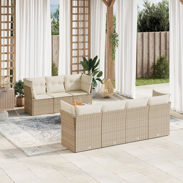 vidaXL 8-teilig Garten-Sofagarnitur mit Kissen Beige Poly Rattan, 3255834