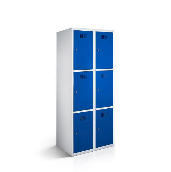 Rotstahl Fächerschrank, 2 Reihen, 3 Fächer/Reihe, Abteilbreite 30 cm, ECO, Stollenfüße, Enzianblau, 2110-020300-0602112-7035-5010ECOZYL