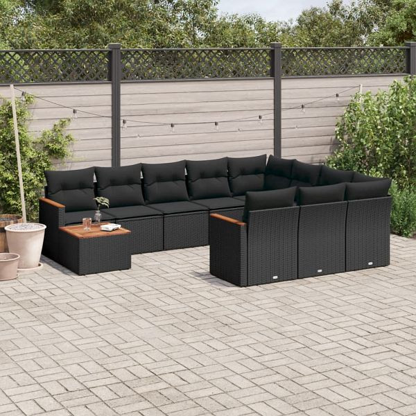 vidaXL 11-teilig Garten-Sofagarnitur mit Kissen Schwarz Poly Rattan, 3226363