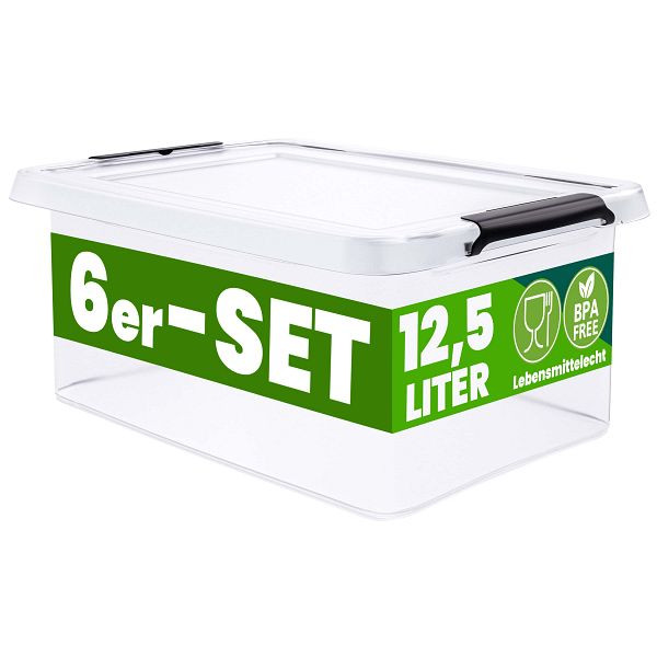 DEUBA Aufbewahrungsbox, VE: 6er-Set 39x29x17cm 12,5L transparent stapelbar, 997678