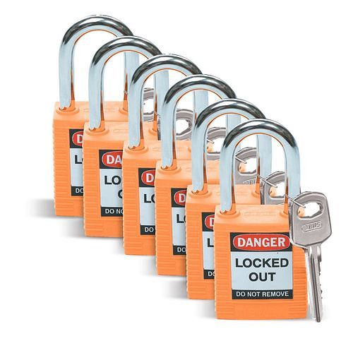 Brady Vorhängeschlösser aus Nylon mit Stahlbügel, VE: 6 Stück, orange, 309041