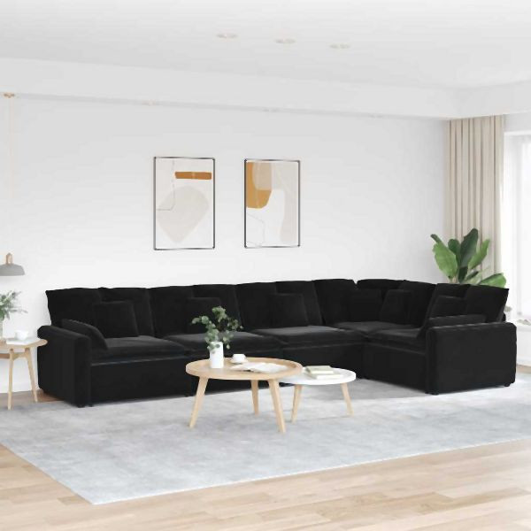 vidaXL Modulares Sofa mit Kissen Samt Schwarz, 3321333, 8721158643476
