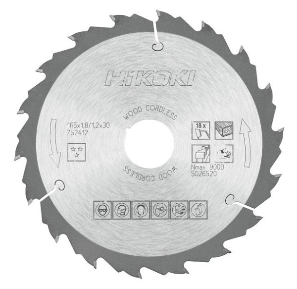 HiKOKI TCT Kreissägeblatt Holz 165x30/20 Z18 Flach- / Wechselzahn, 752412