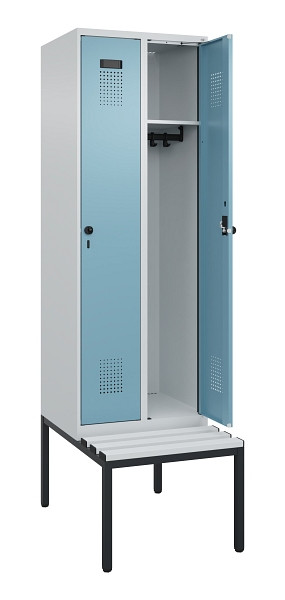 C+P Spind Evolo PLUS, 2 Abteil, 2120x600x815mm, 7035/0010, Drehriegel, Sitzfläche Kunststoff, Sitzbank, 0490507-20 S10063