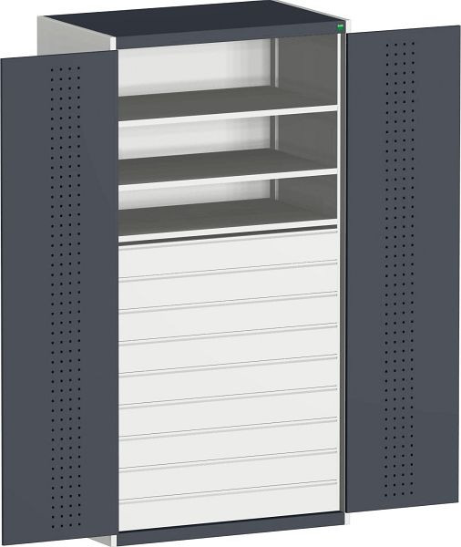 bott cubio Flügeltürschrank bestückt mit 9 Schubladen, 3 Fachböden BxTxH: 1300 x 650 x 2000 mm, RAL 7035/7016, 40022089.19V