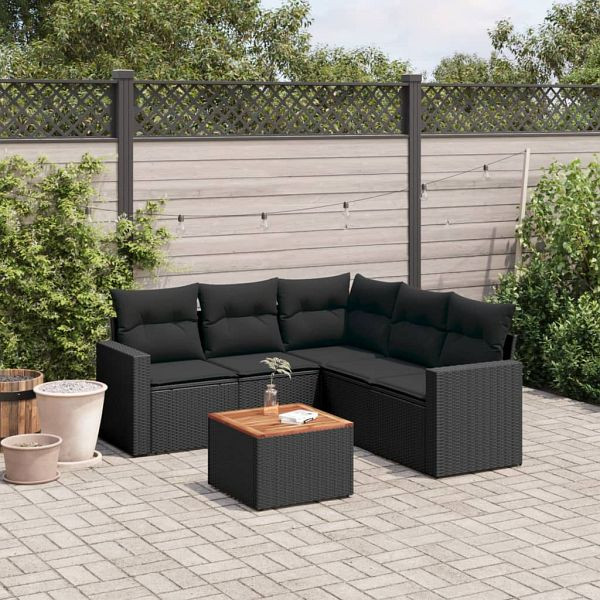 vidaXL 6-teilig Garten-Sofagarnitur mit Kissen Schwarz Poly Rattan, 3224116