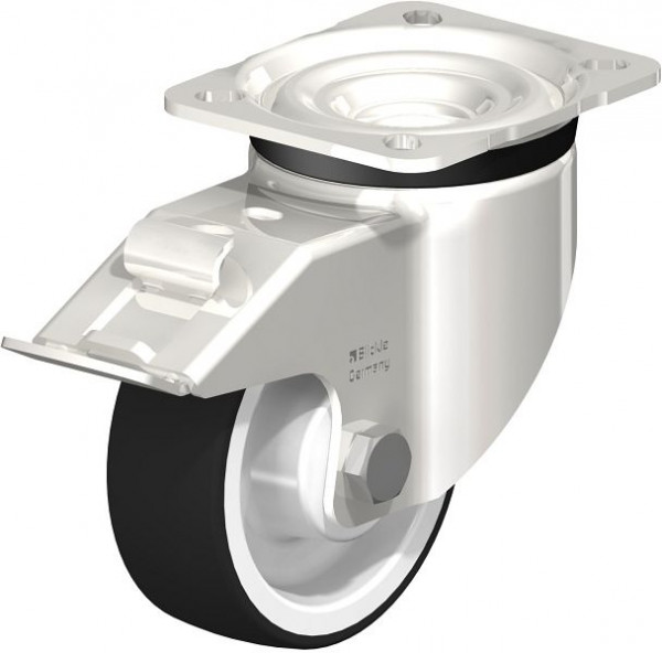 Blickle LKX-POTH 100XR-1-FI Edelstahl-Schwerlast-Lenkrolle mit Anschraubplatte & Feststeller, Thermoplastisches Polyurethan, Grau, 754892