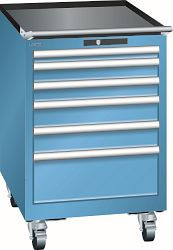 LISTA Schubladenschrank mobil 27x27E (BxTxH) 564x572x890mm KEY Lock, Lichtblau, Fronthöhen: 75 - 150 mm, 6 Schubladen, 14.245.010