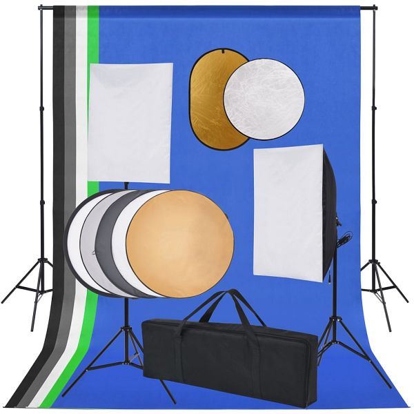 vidaXL Fotostudio-Set mit Softbox-Lampen, Hintergrund und Reflektor, 3067104