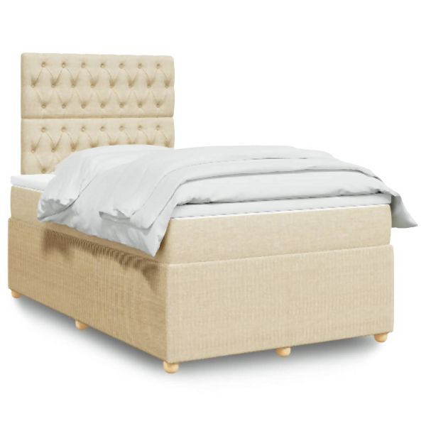 vidaXL Boxspringbett mit Matratze Creme 120x190 cm Stoff, 3294307