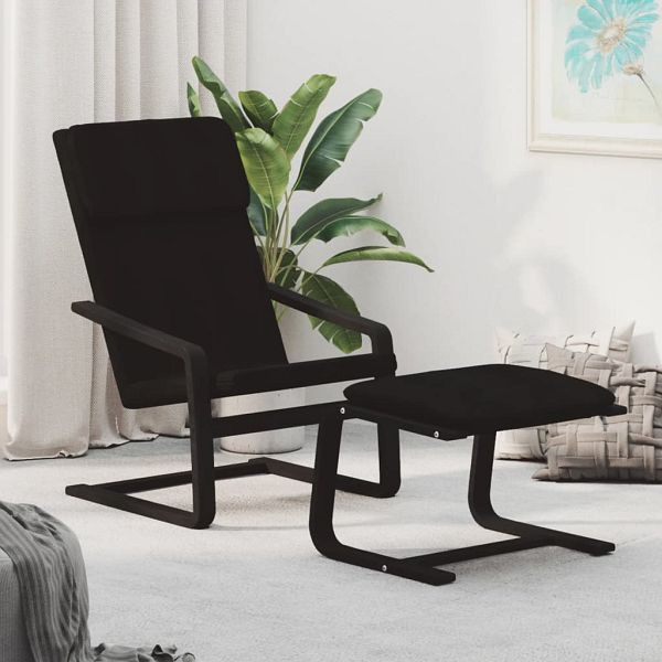vidaXL Relaxsessel mit Hocker Schwarz Stoff, Füllmaterial: Schaumstoff, PP-Baumwolle, 3154419