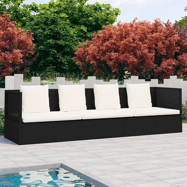 vidaXL Garten-Sofabett mit Kissen Poly Rattan Schwarz, 49391