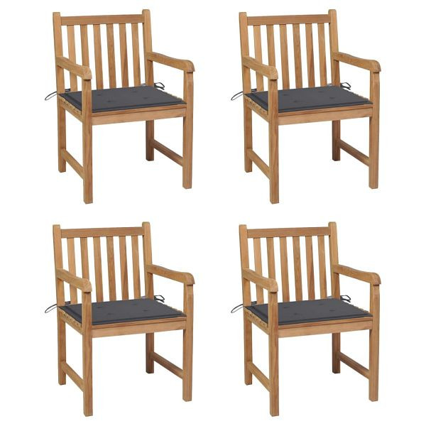 vidaXL Gartenstühle 4 Stück mit Anthrazit Kissen Massivholz Teak, 3073004