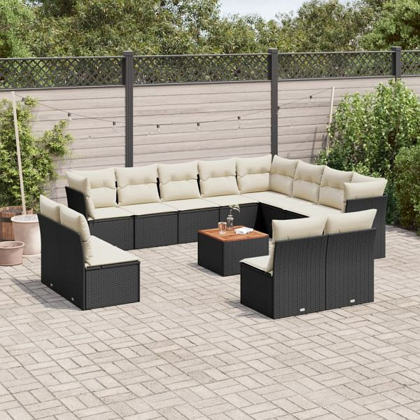 vidaXL 13-teilig Garten-Sofagarnitur mit Kissen Schwarz Poly Rattan, 3223928
