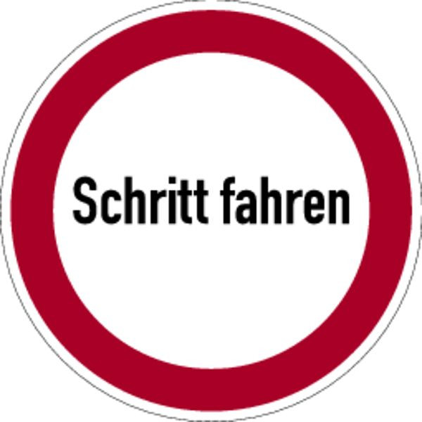 Schilder Klar Praxisbewährtes Verbotskennzeichen Schritt fahren, 600x0.6 mm Aluminium geprägt, 3022/56