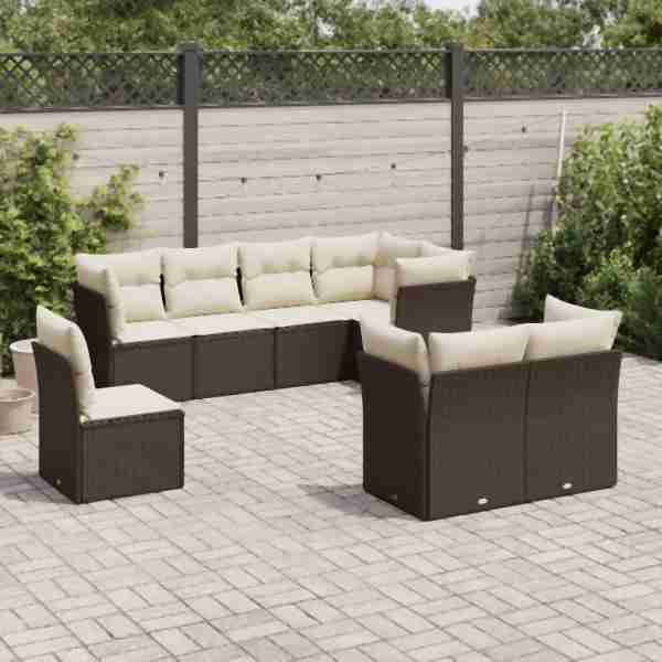 vidaXL 8-tlg. Garten-Sofagarnitur mit Kissen Braun Poly Rattan, UV-beständig, 3217933