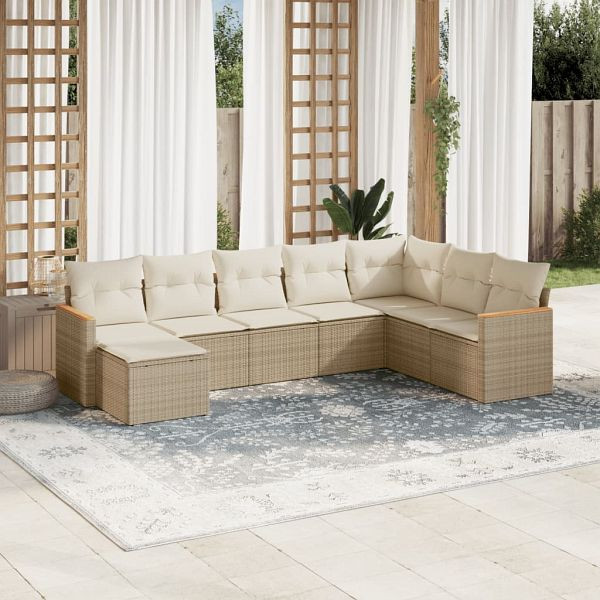 vidaXL 8-teilig Garten-Sofagarnitur mit Kissen Beige Poly Rattan, 3226247