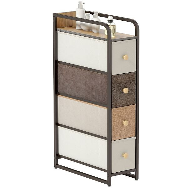 HOMCOM Kommode Schrank mit 4 Schubladen aus Vliesstoff Aufbewahrungsschrank mit Stahlrahmen, 20 x 47 x 84,5 cm, Mehrfarbig, 83D-159V00MX