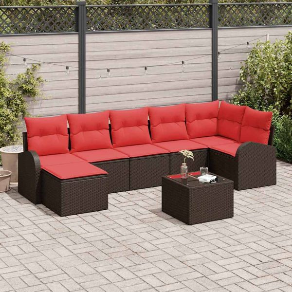 vidaXL Sofa Set mit Kissen 8-teilig Braun und Rot Poly-Rattan, 3354813