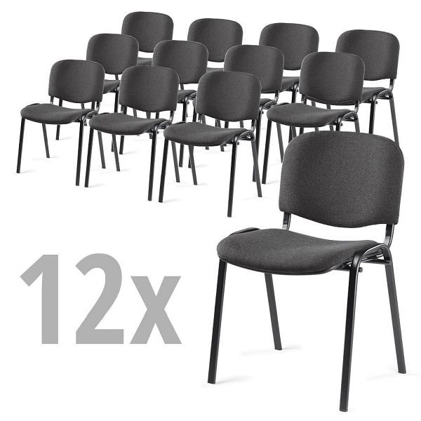 Deskin 12er SET - Besucherstühle ISO, 4-Fuß Gestell schwarz, Bezug Stoff Basic C, Farbe anthrazit, 220865
