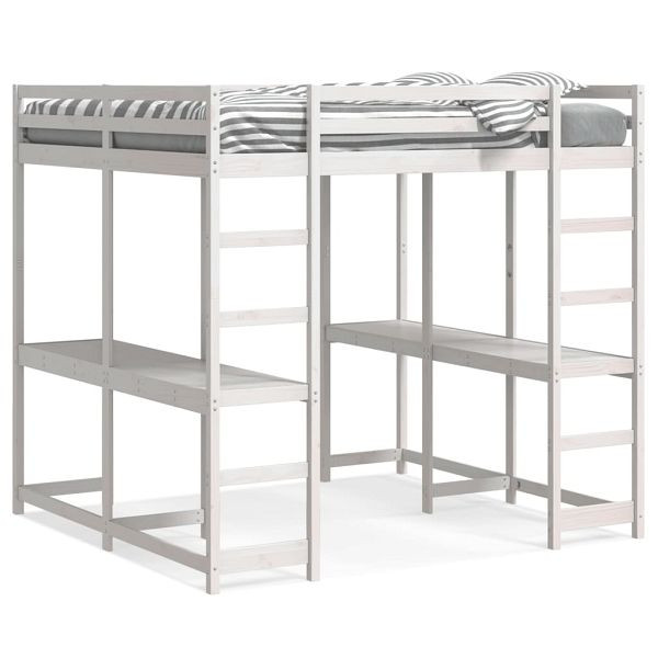 vidaXL Hochbett mit Schreibtisch & Leiter Weiß 160x200 cm Kiefernholz, 3284234